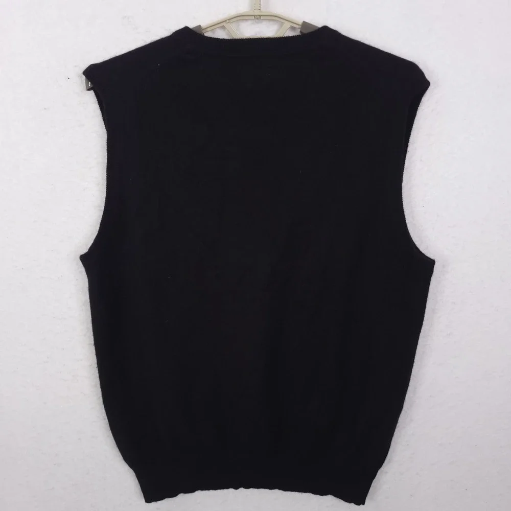 Impermeable Platinum Sweater Vest Mens L Black 2 Ply Cashmere V-Neck Luxury